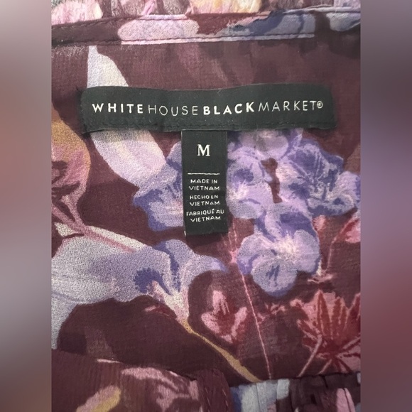WHITE HOUSE BLACKMARKET Long Sleeve Tie Neck Printed Blouse burgundy Size M - Picture 8 of 9